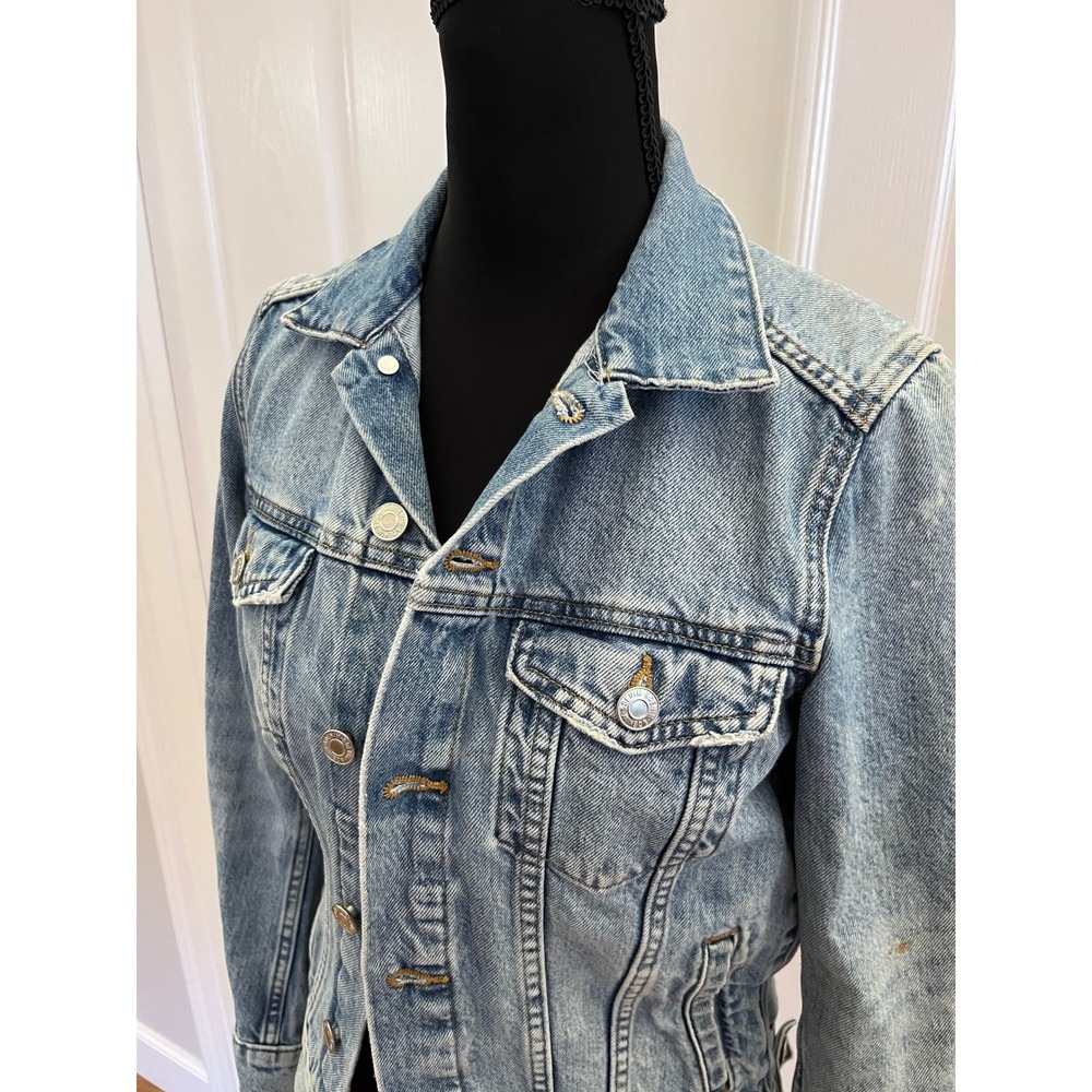 Light Wash Cropped Denim Jacket Womens Trucker Jean Jacket Button Front Size 2